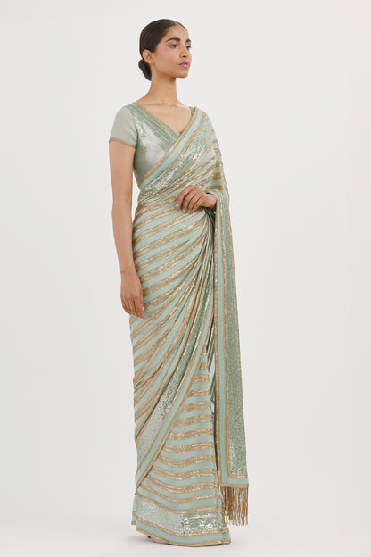 Sari Set in Striped Sequin Embroidery