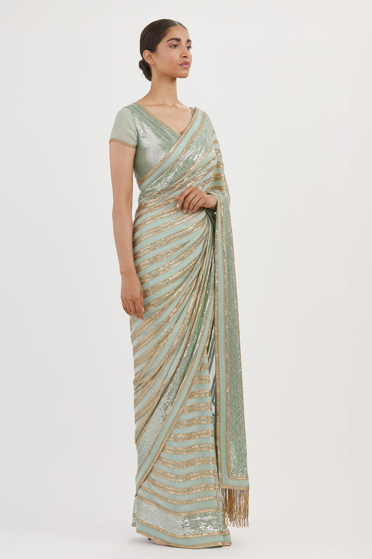 Sari Set in Striped Sequin Embroidery