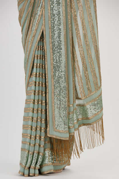 Sari Set in Striped Sequin Embroidery