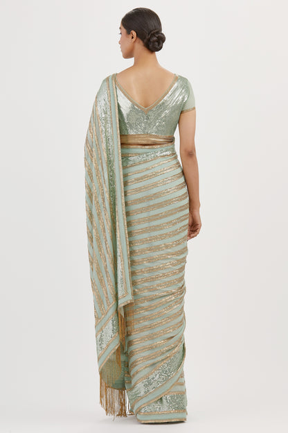 Sari Set in Striped Sequin Embroidery