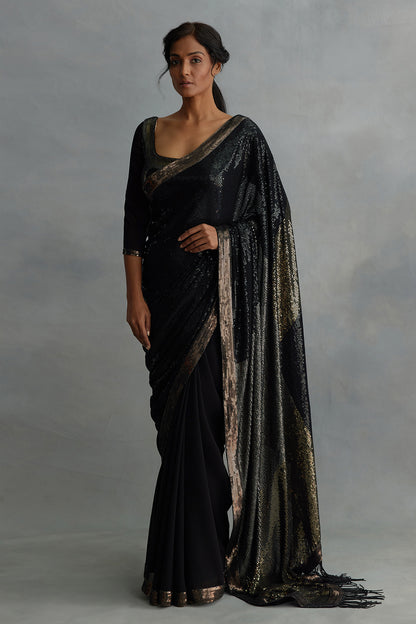 Sari Set in Colour Block Sequin Embroidery