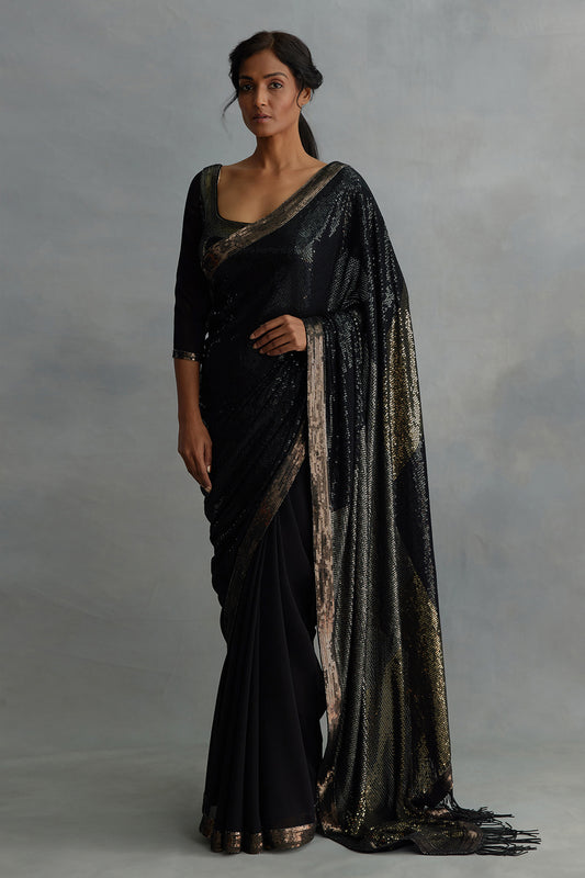 Sari Set in Colour Block Sequin Embroidery