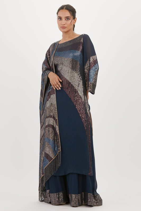 Kurta Set in Wave Design in Sequin Embroidery