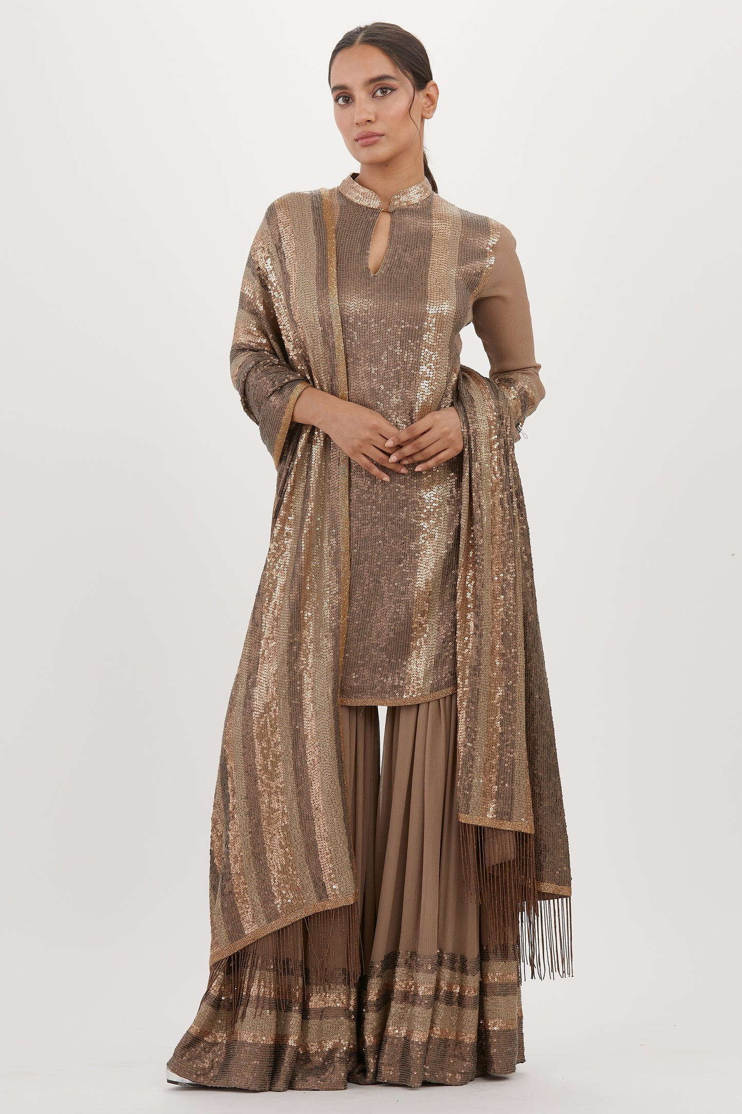Gharara Set in Metallic Sequin Embroidery