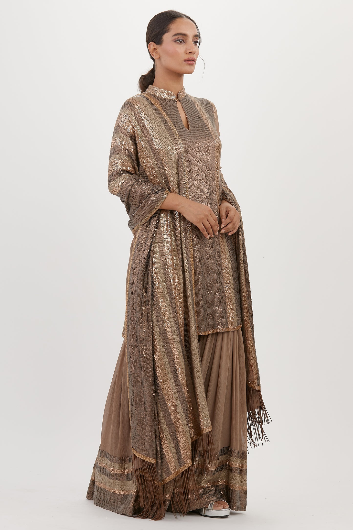 Gharara Set in Metallic Sequin Embroidery