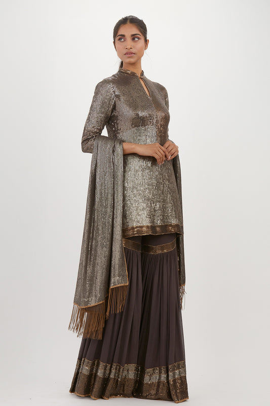 Gharara Set in Colour Block Sequin Embroidery