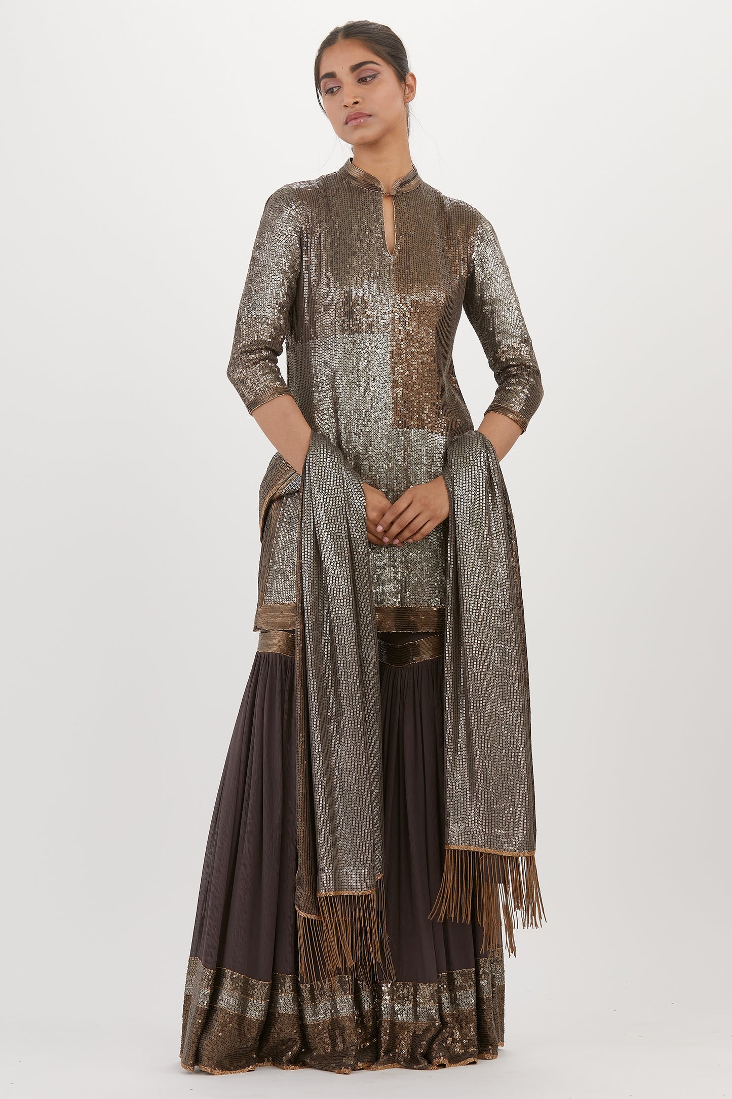 Gharara Set in Metallic Sequin Embroidery