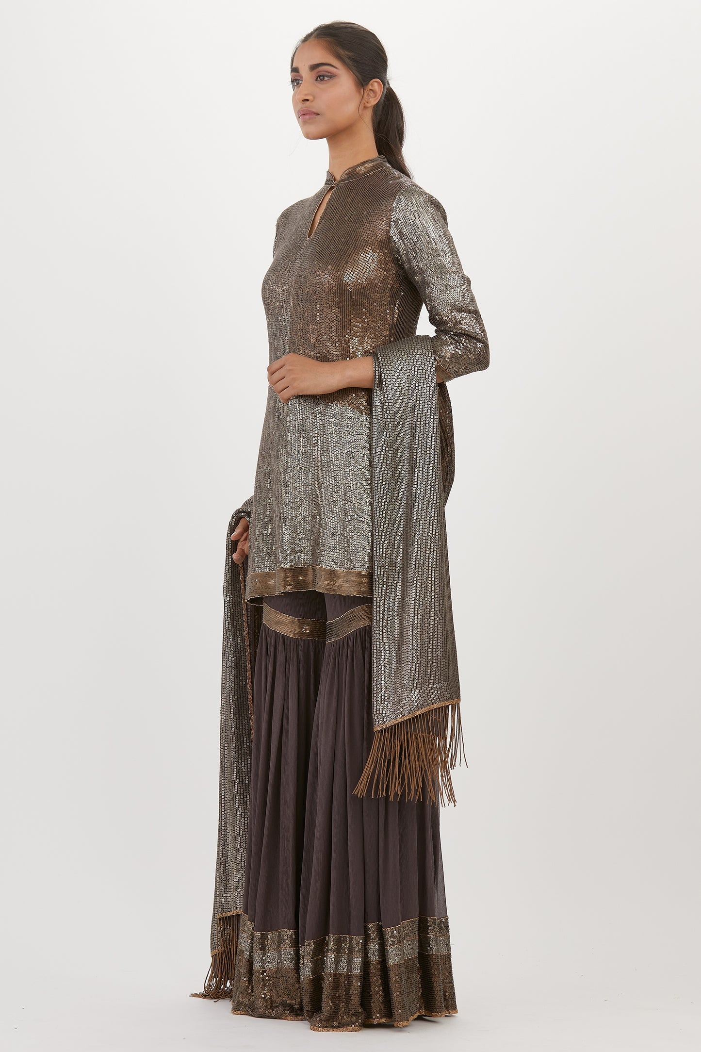 Gharara Set in Metallic Sequin Embroidery