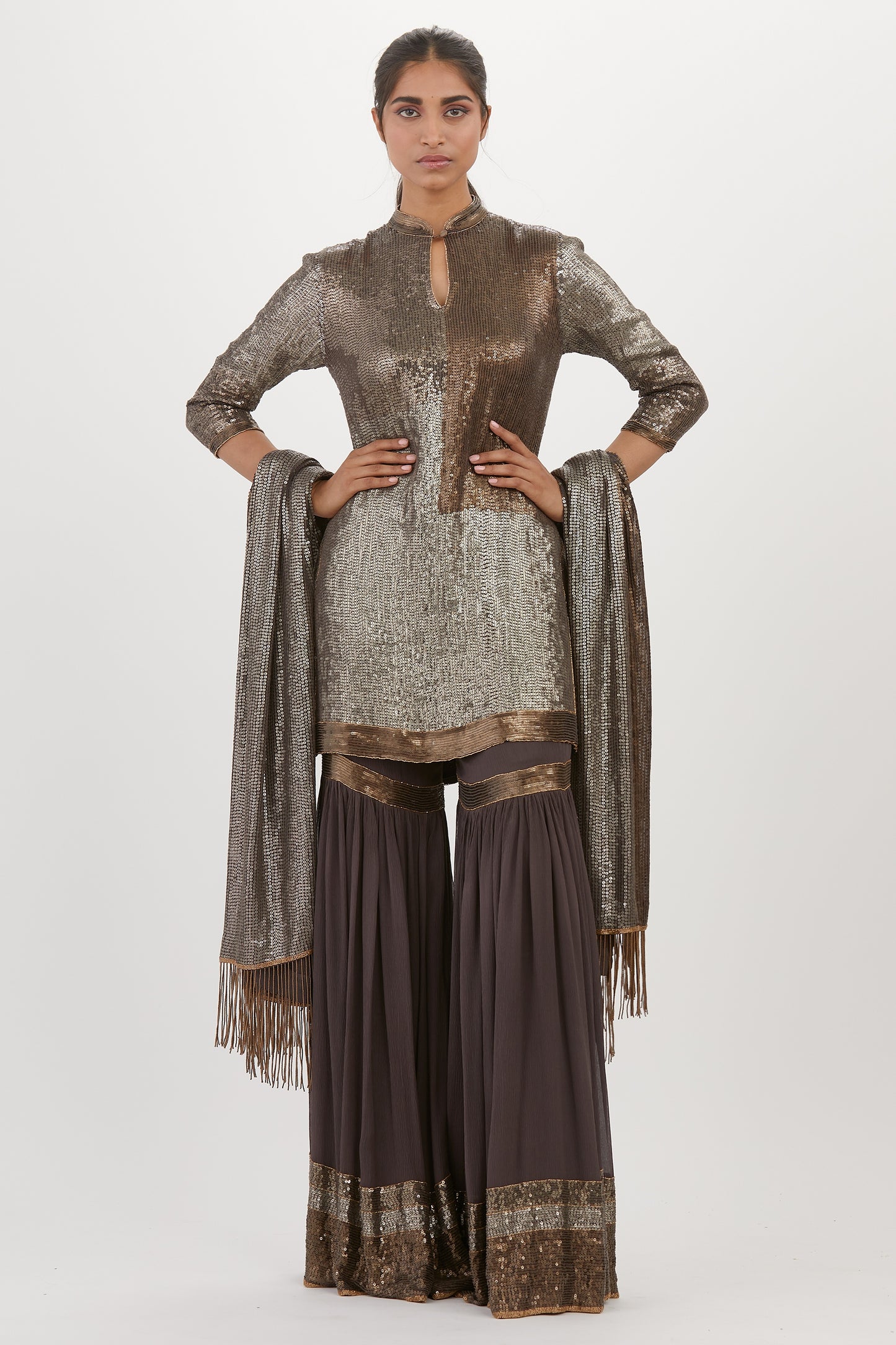 Gharara Set in Metallic Sequin Embroidery