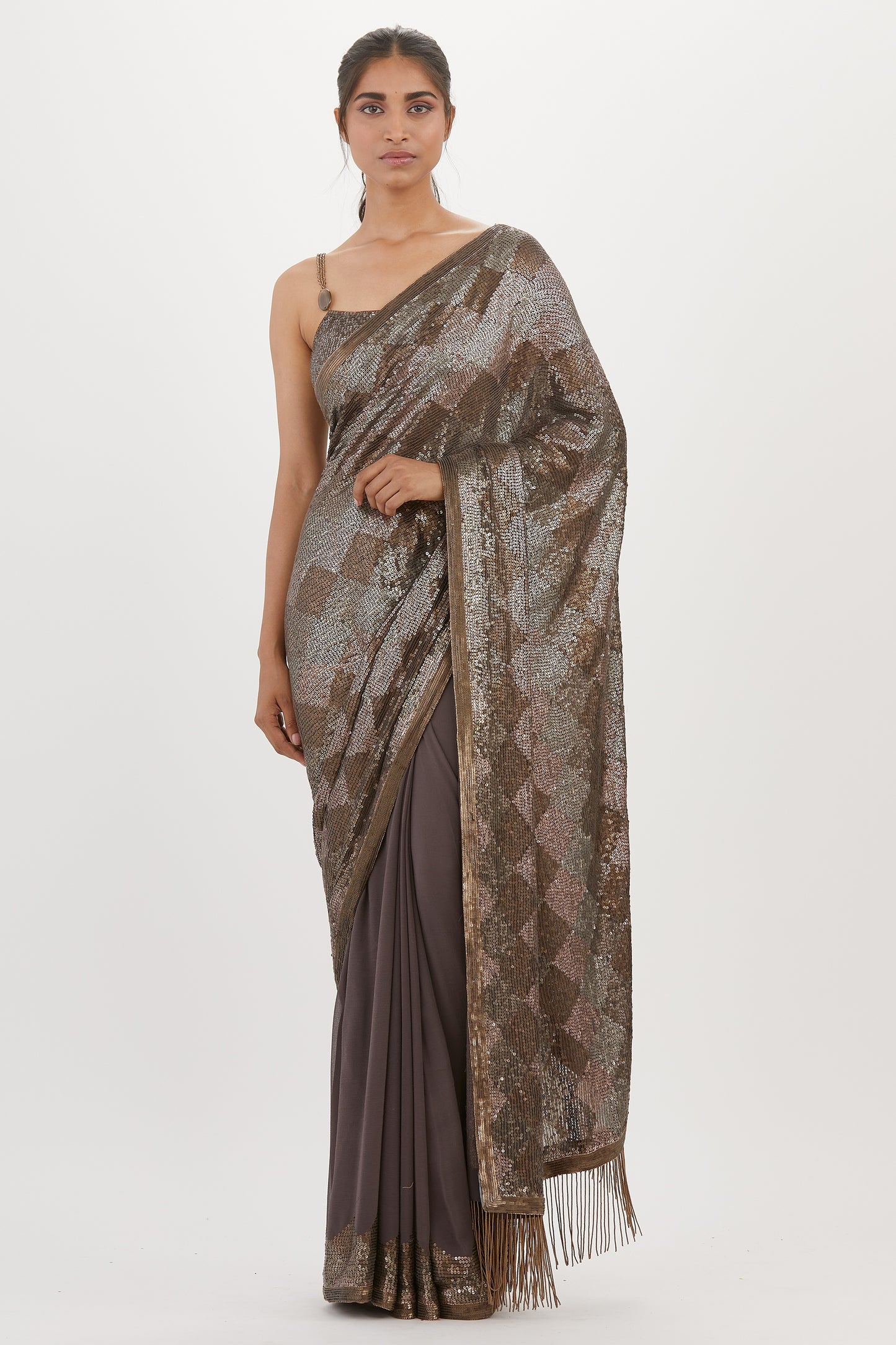Sari Set in Geometric Pattern Sequin Embroidery