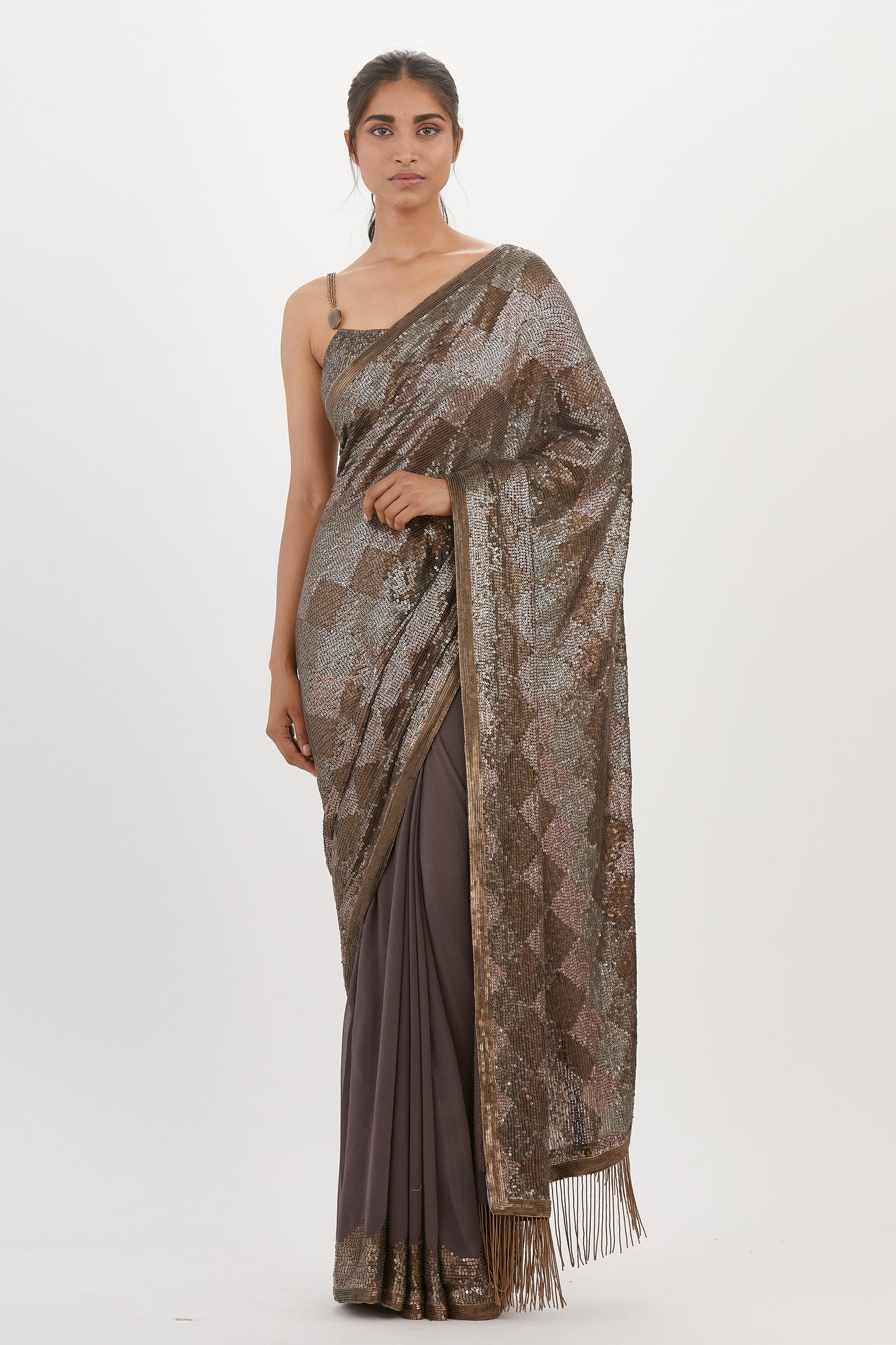 Sari Set in Geometric Pattern Sequin Embroidery