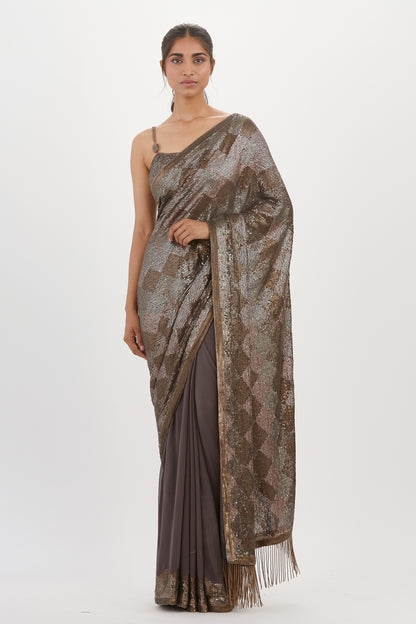 Sari Set in Geometric Pattern Sequin Embroidery