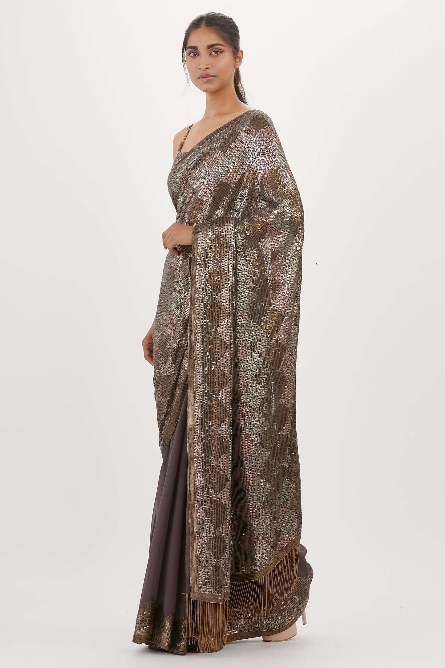 Sari Set in Geometric Pattern Sequin Embroidery