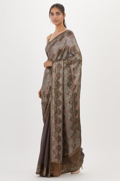 Sari Set in Geometric Pattern Sequin Embroidery