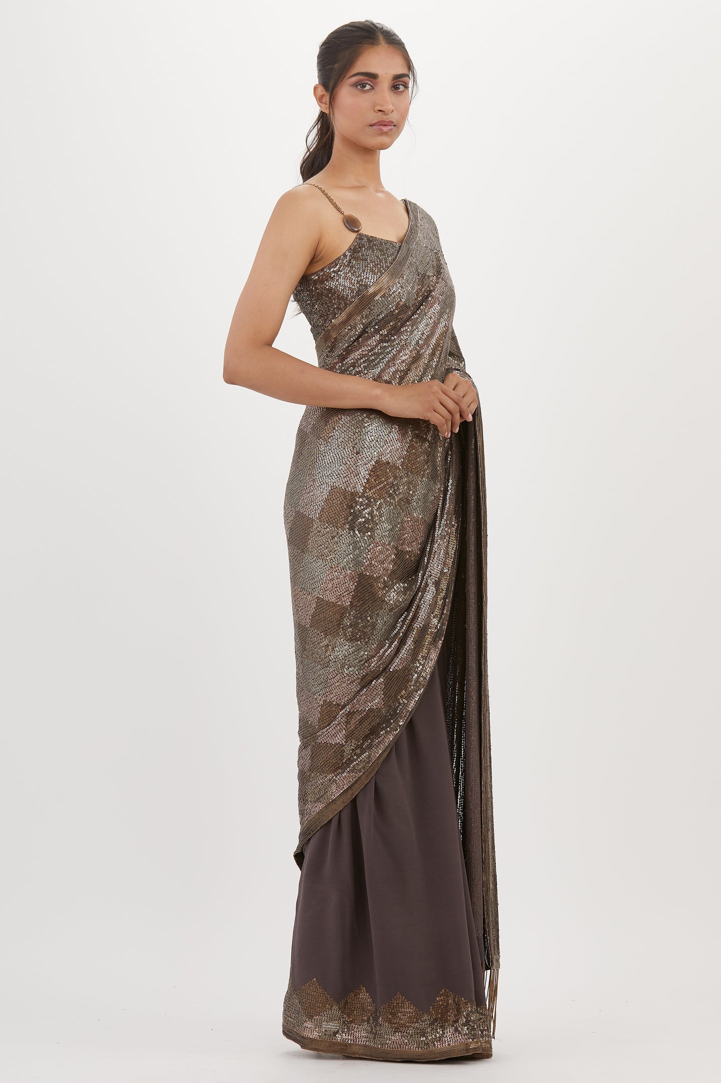 Sari Set in Geometric Pattern Sequin Embroidery