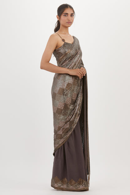 Sari Set in Geometric Pattern Sequin Embroidery