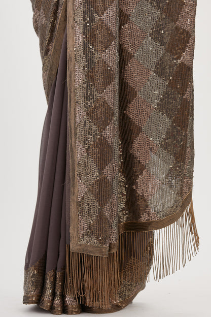 Sari Set in Geometric Pattern Sequin Embroidery