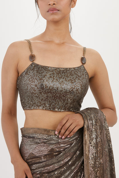 Sari Set in Geometric Pattern Sequin Embroidery