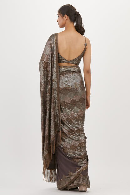 Sari Set in Geometric Pattern Sequin Embroidery