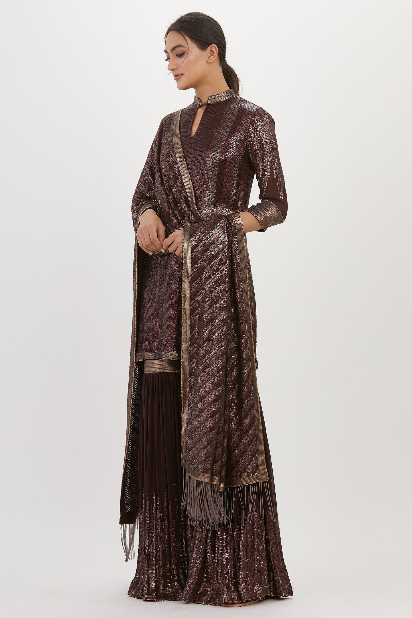 Gharara Set in Metallic Sequin Embroidery