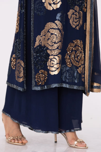 Kurta Set in Signature Rose in Gold Sequin Embroidery