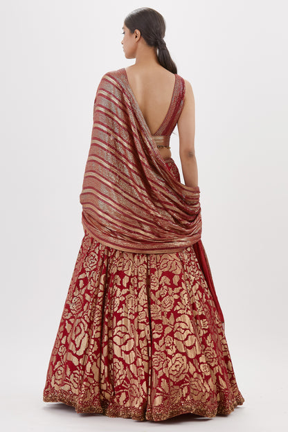 Lehenga Set in Signature Rose Pattern Gold Sequin Embroidery