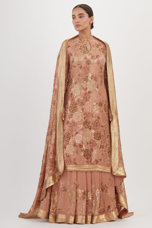 Kurta Set in Signature Rose Sequin Embroidery