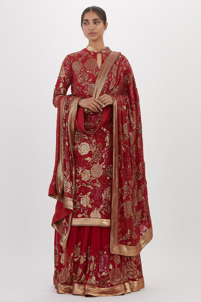 Kurta Set in Signature Rose Sequin Embroidery