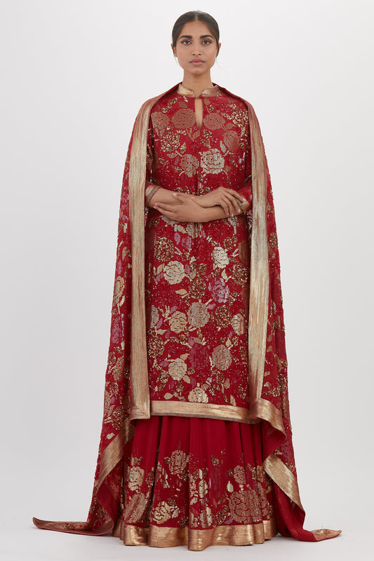Kurta Set in Signature Rose Sequin Embroidery