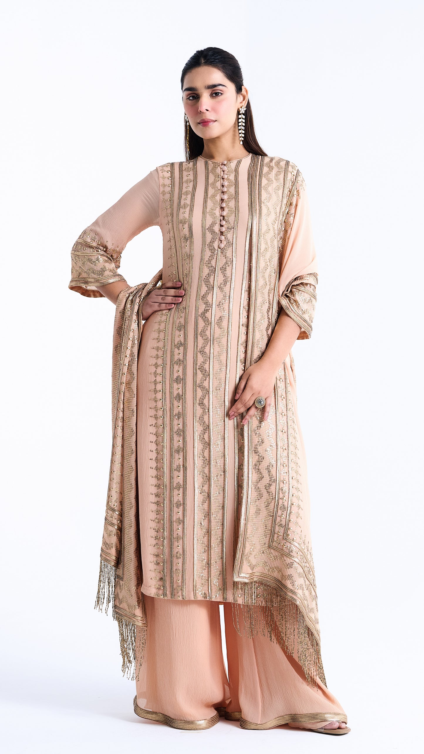 Kurta Set in Sequin embroidery in Diya Border Design