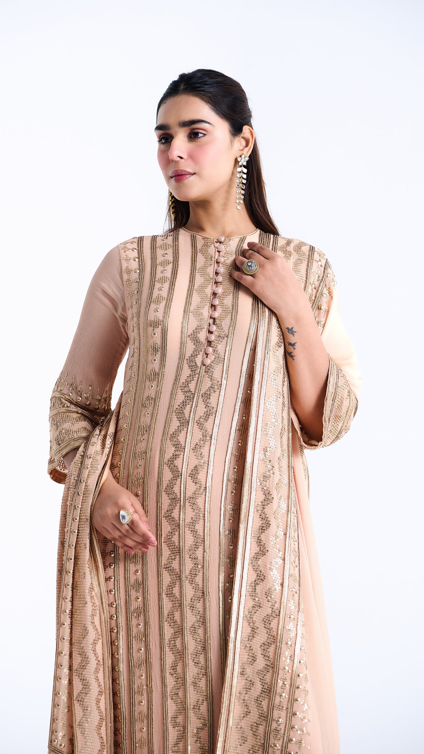 Kurta Set in Sequin embroidery in Diya Border Design