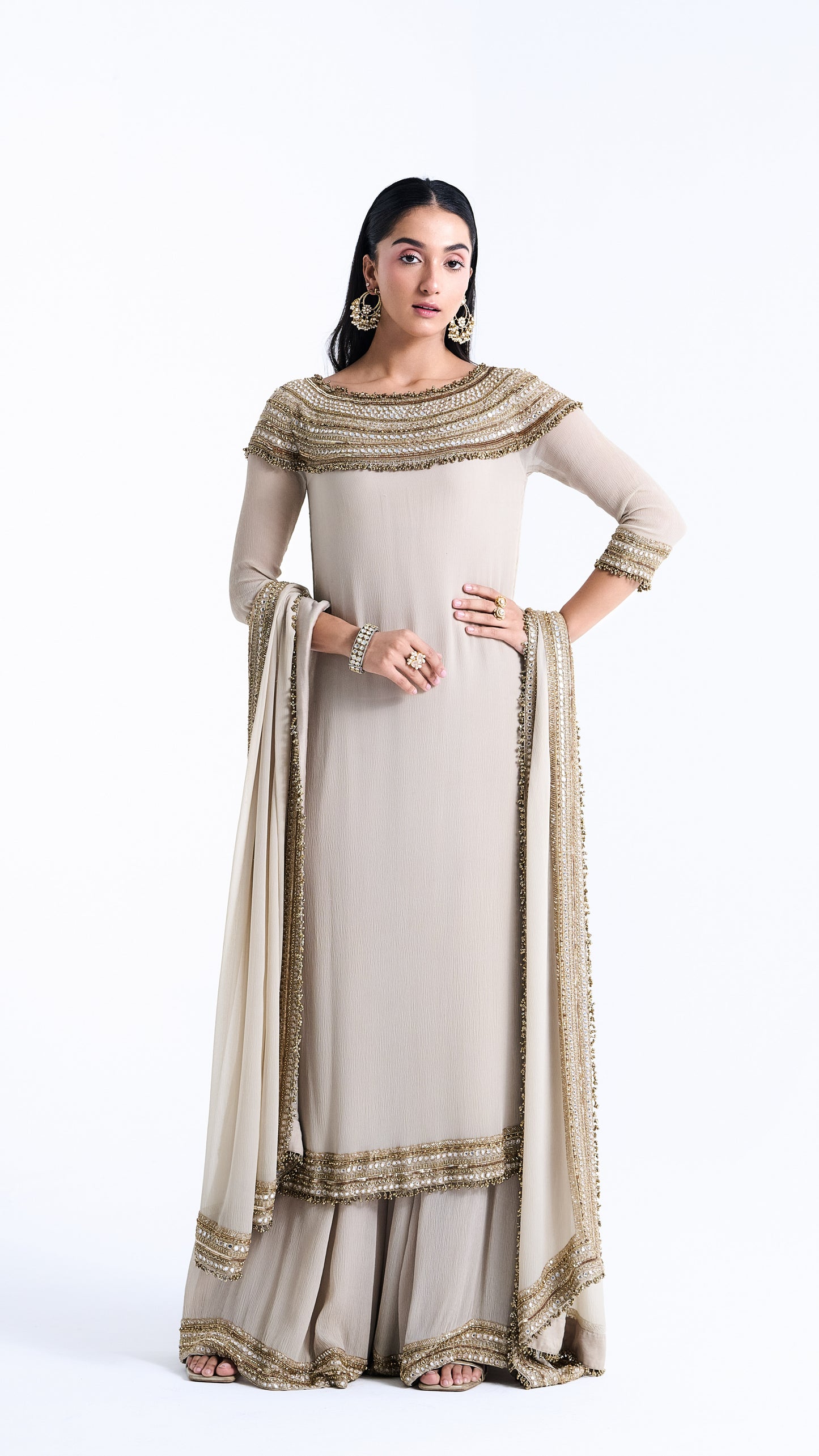 Kurta Set in Sequin Mirror & Loat Embroidery