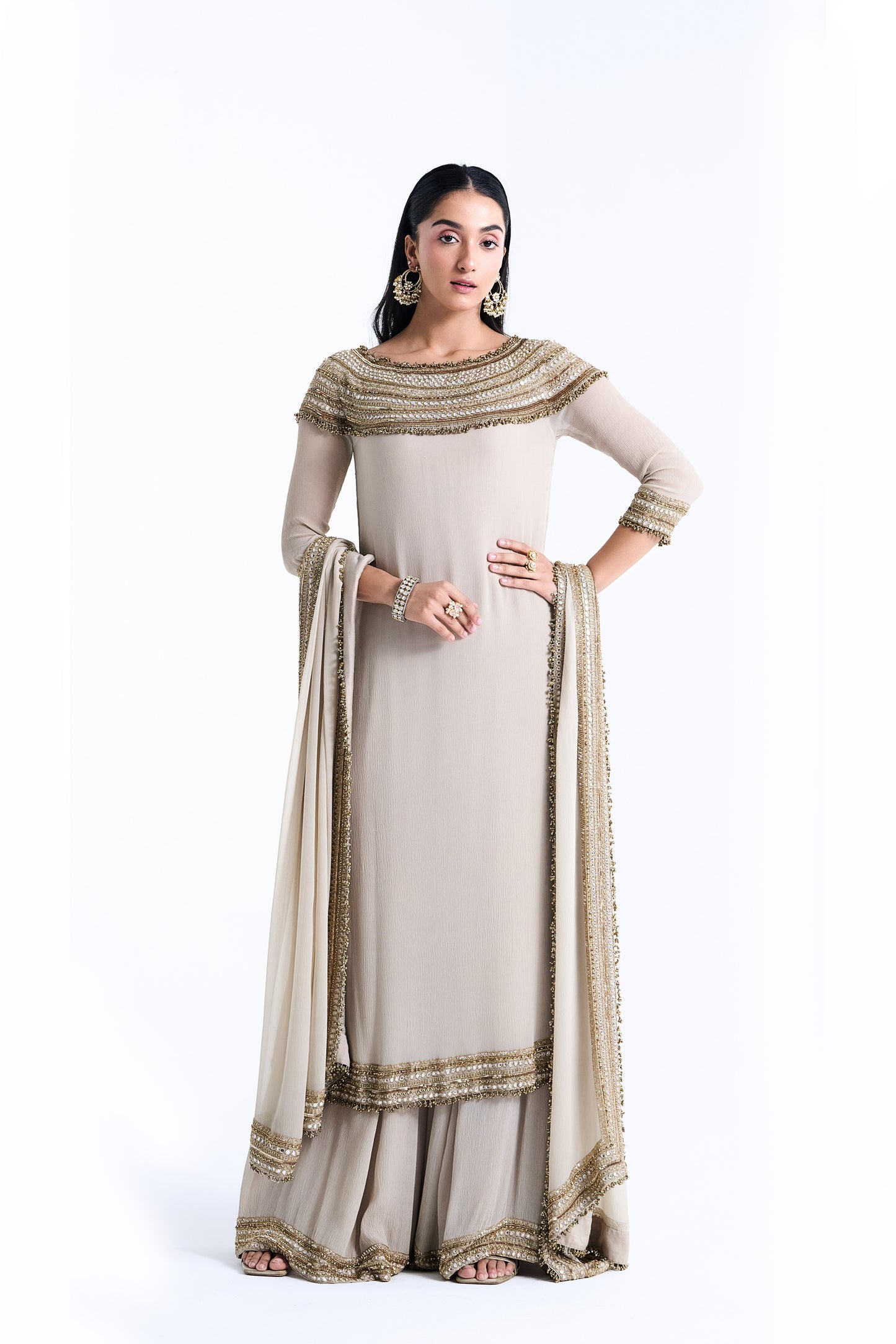 Kurta Set in Sequin Mirror & Loat Embroidery