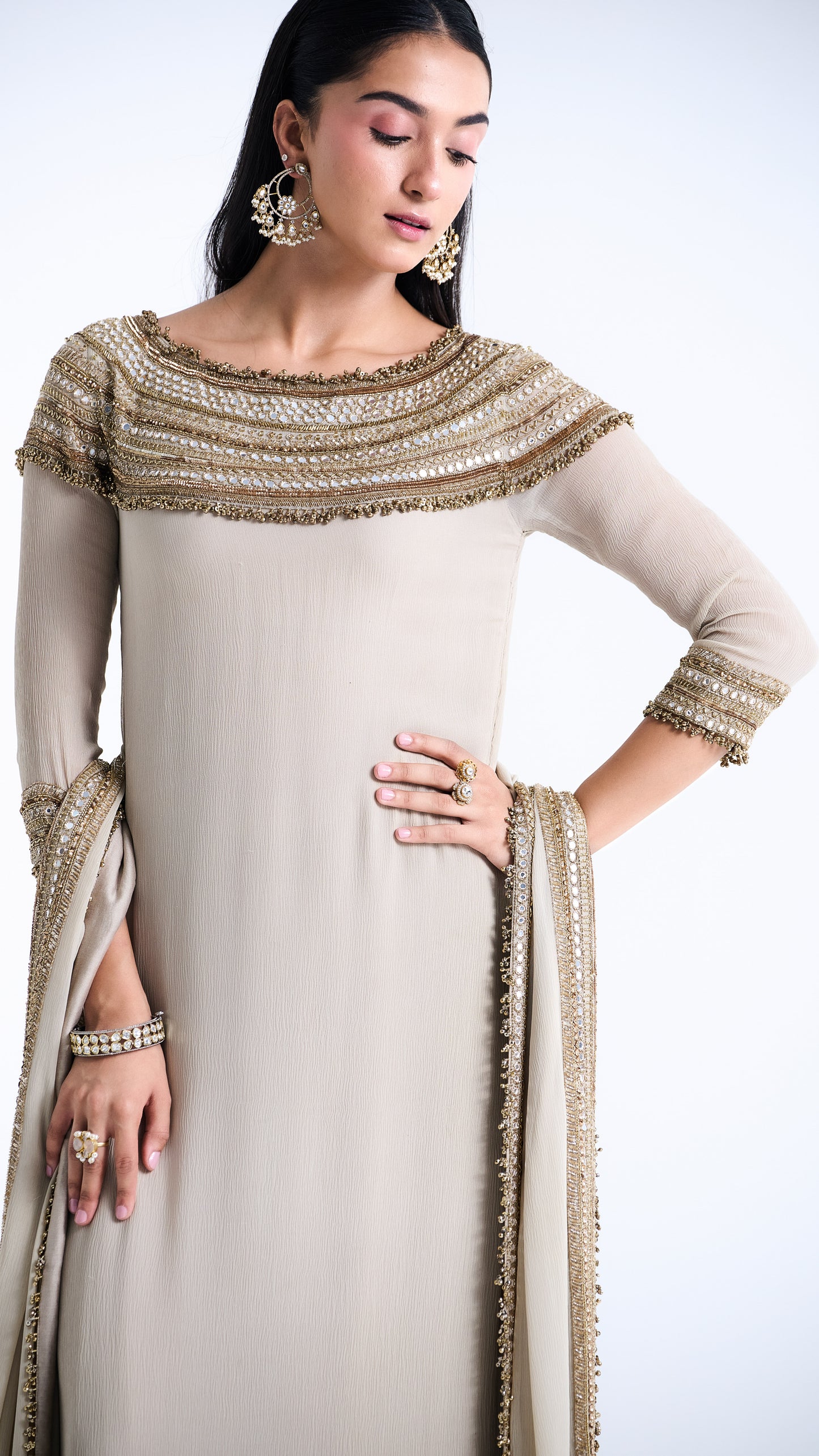 Kurta Set in Sequin Mirror & Loat Embroidery