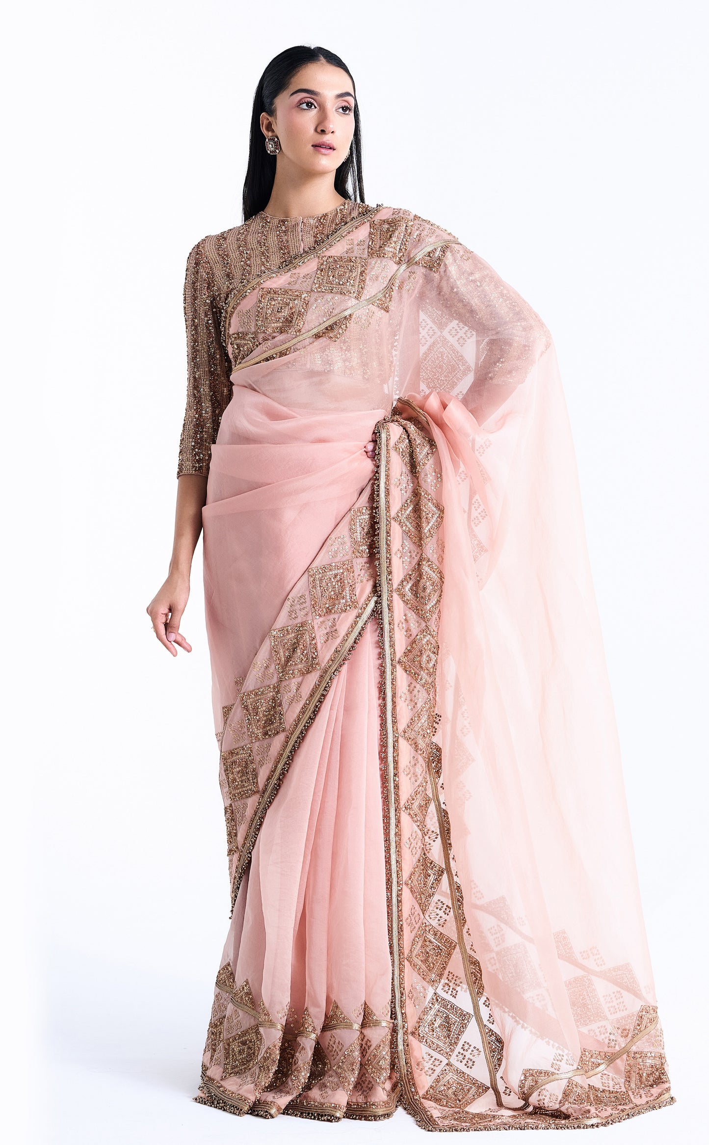 Sari Set in a Geometric Sequin Pattern