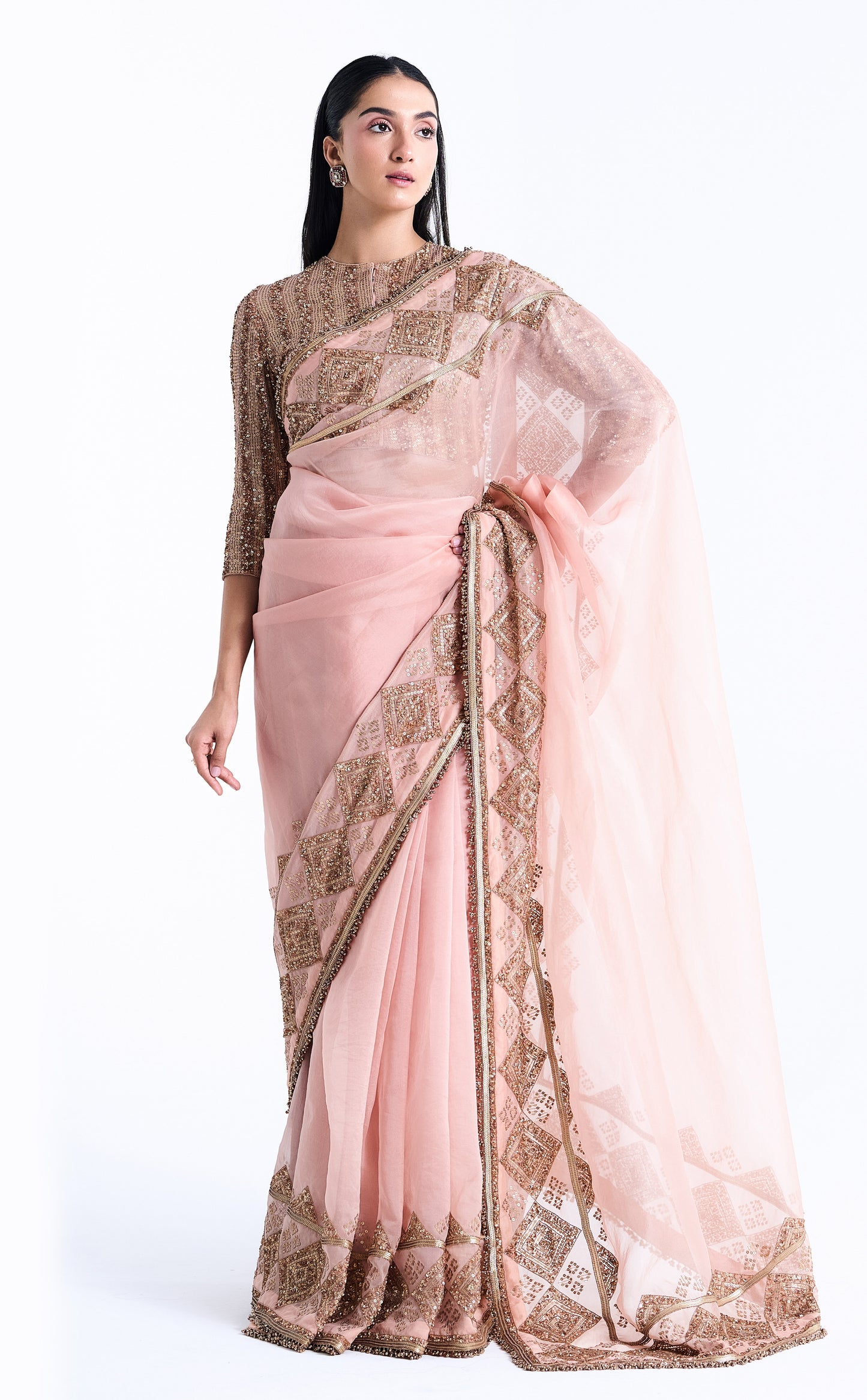 Sari Set in a Geometric Sequin Pattern