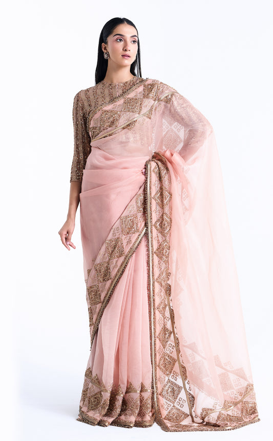 Sari Set in a Geometric Sequin Pattern