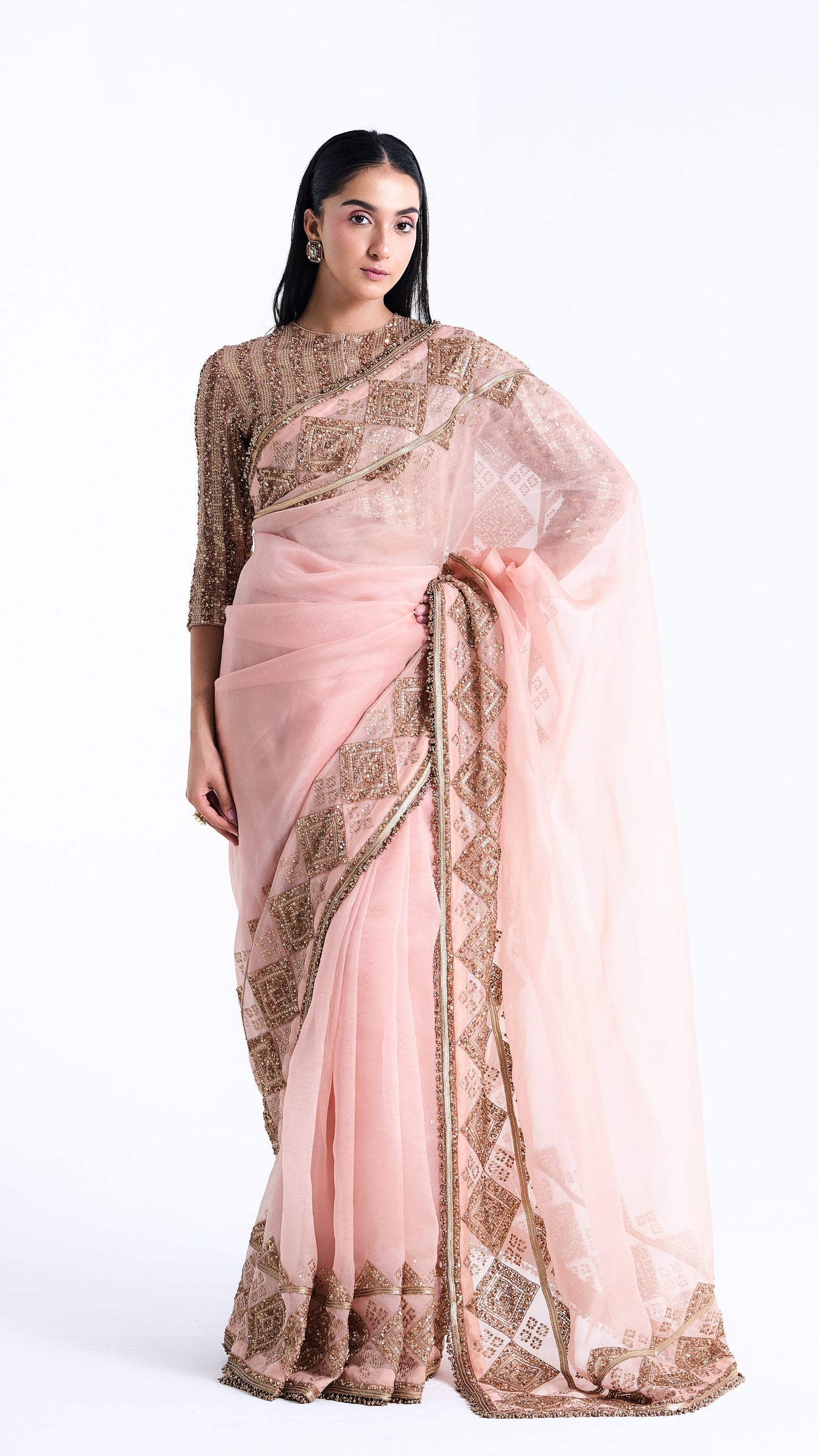 Sari Set in a Geometric Sequin Pattern