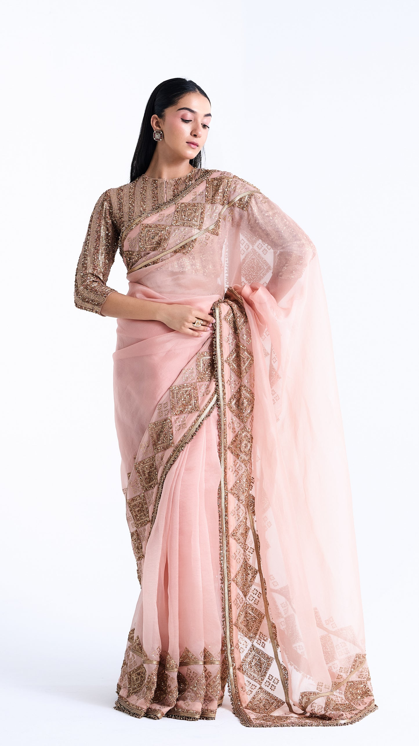 Sari Set in a Geometric Sequin Pattern