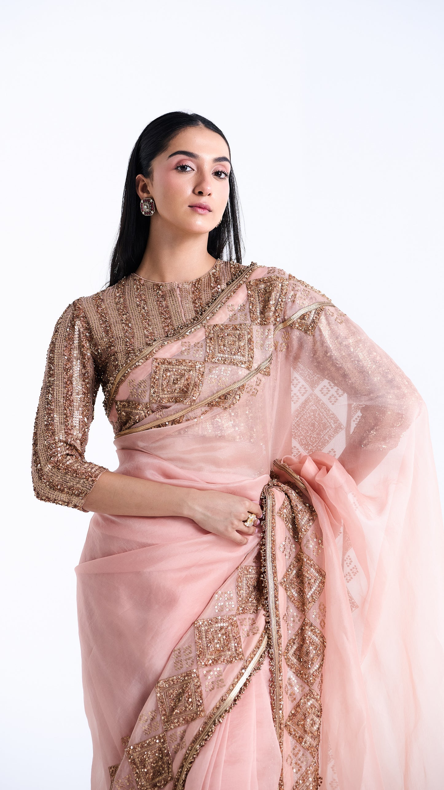 Sari Set in a Geometric Sequin Pattern