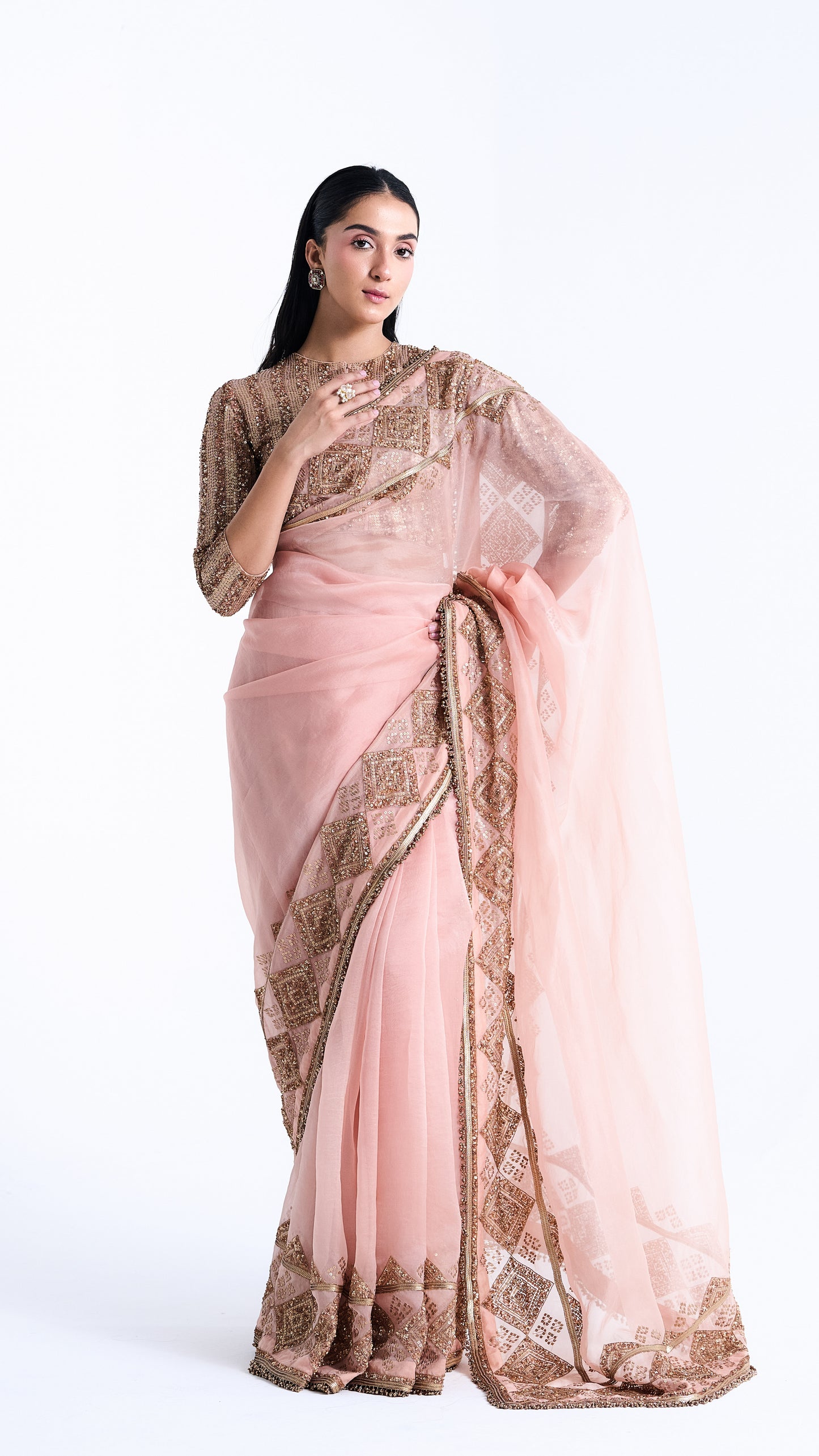 Sari Set in a Geometric Sequin Pattern