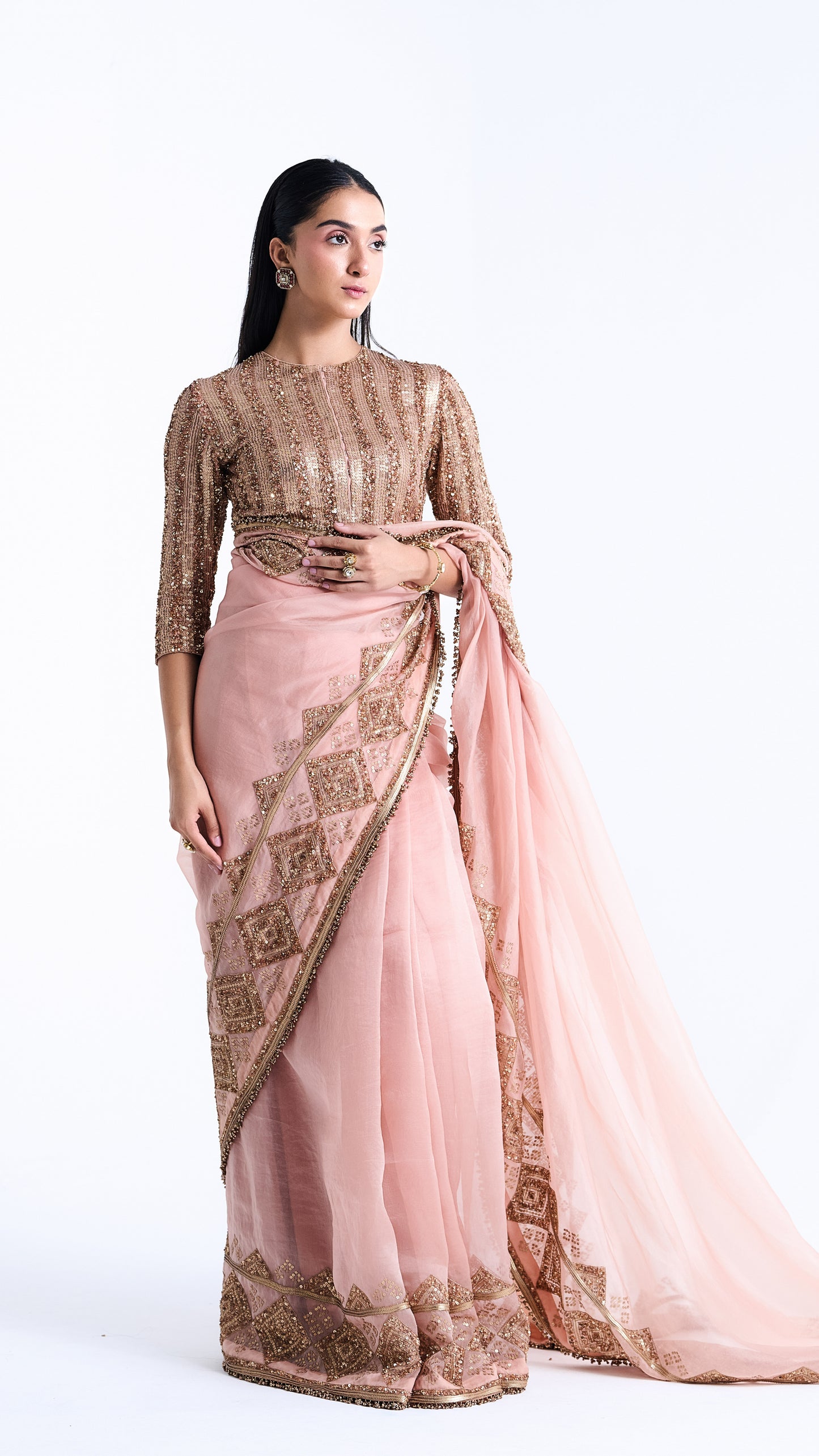 Sari Set in a Geometric Sequin Pattern