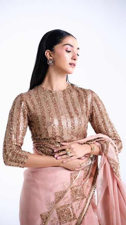 Sari Set in a Geometric Sequin Pattern