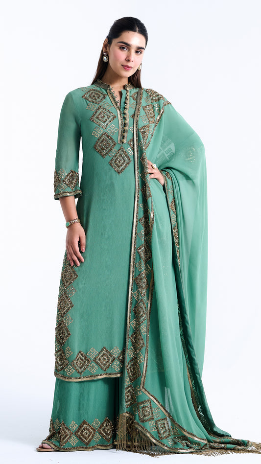 Kurta Set in Geometric Sequin Embroidery