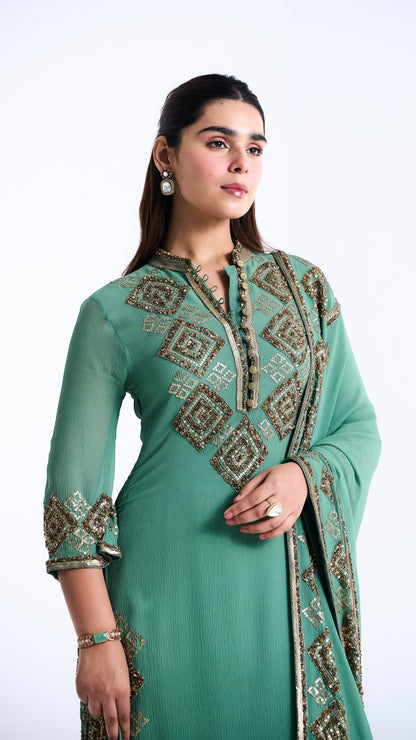 Kurta Set in Geometric Sequin Embroidery