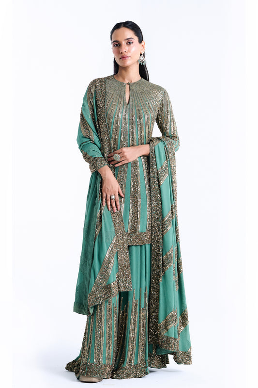 Sharara Set in Mixed Line Sequin Embroidery