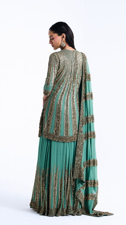 Sharara, Kurta Dupatta in Mix Line Sequins Embroidery