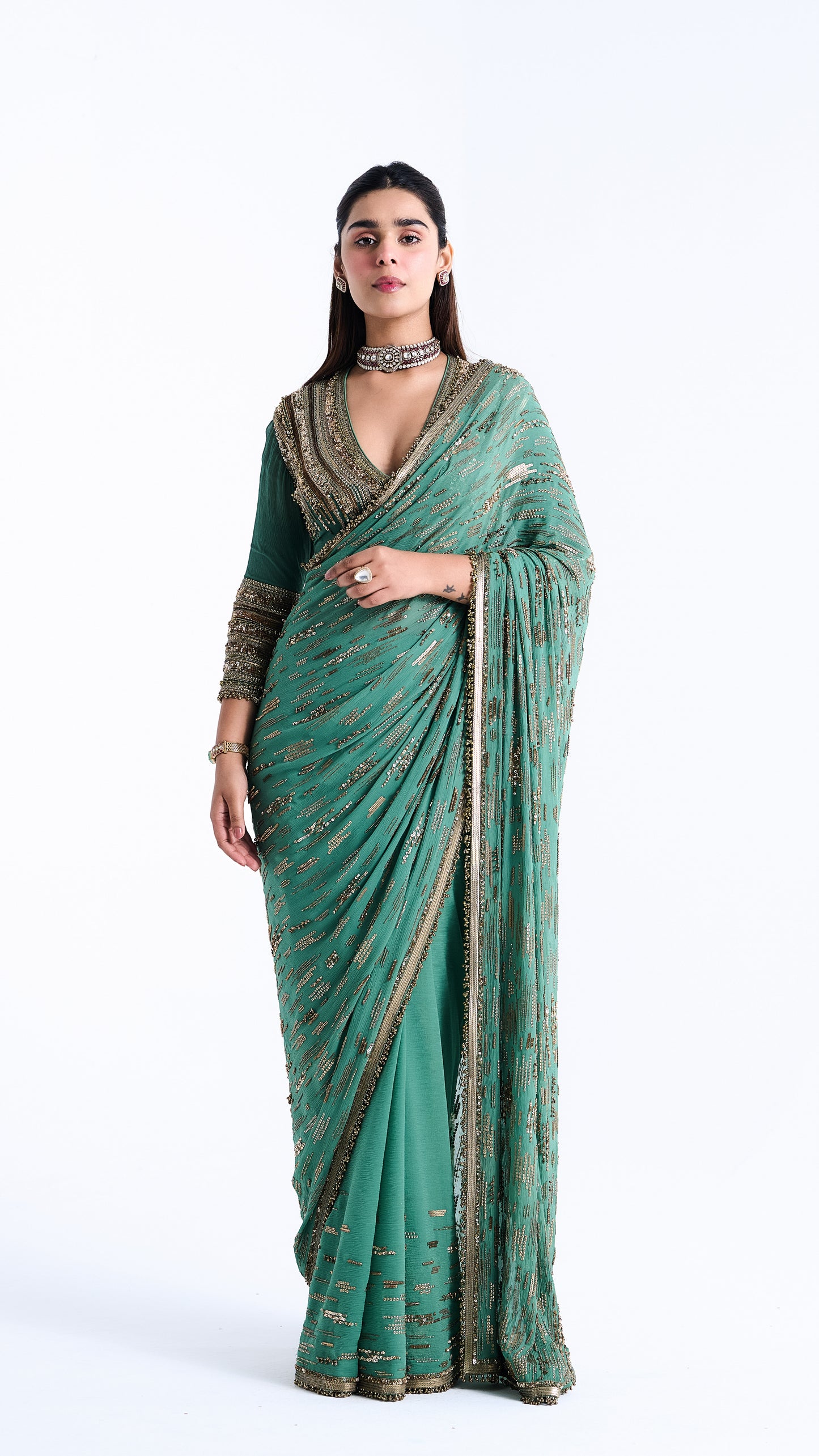 Sari Set in Abstract Sequin Embroidery