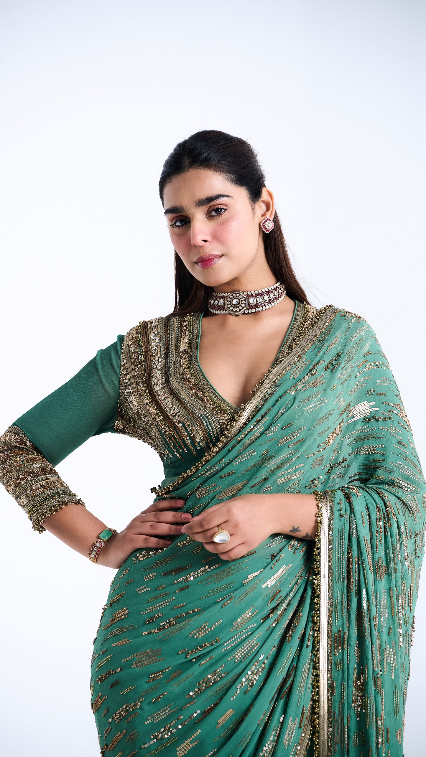 Sari Set in Abstract Sequin Embroidery