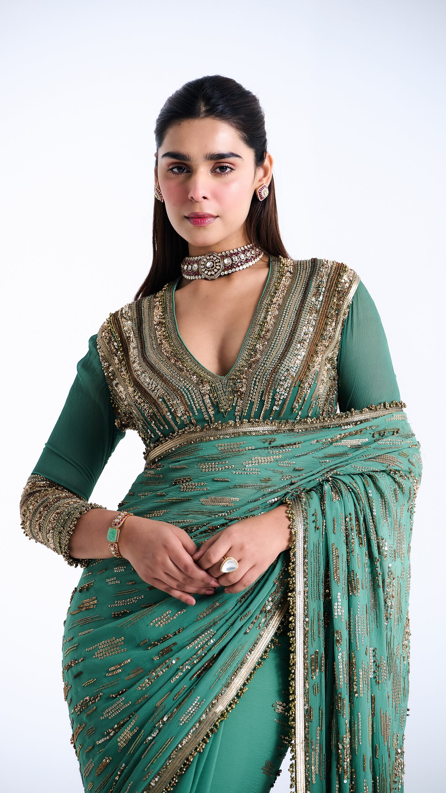 Sari Set in Abstract Sequin Embroidery